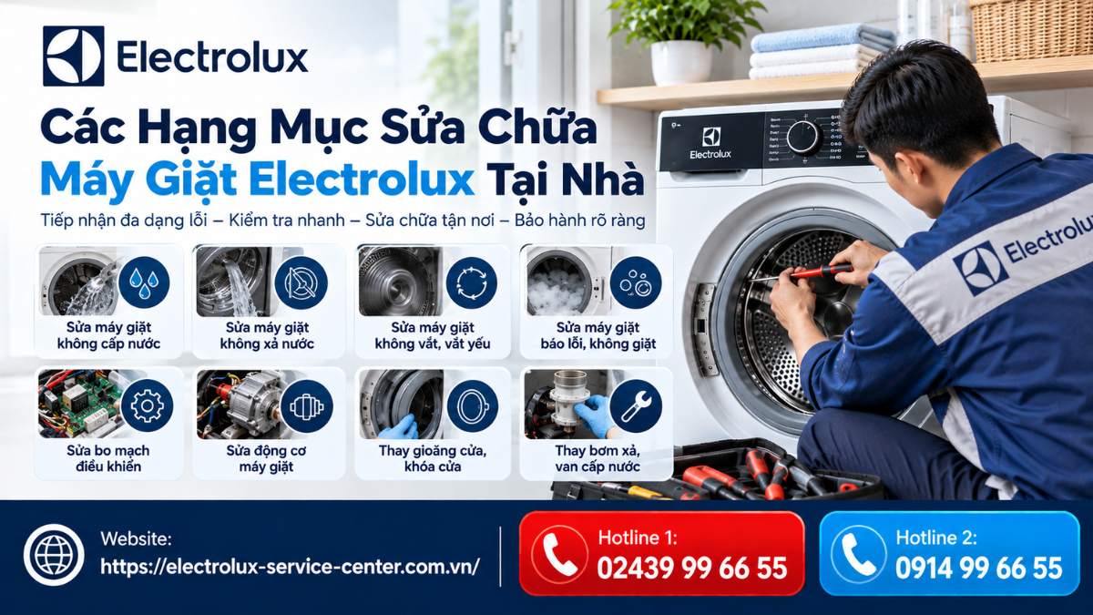Các hạng mục sửa chữa máy giặt Electrolux tại nhà Website: https://electrolux-service-center.com.vn/