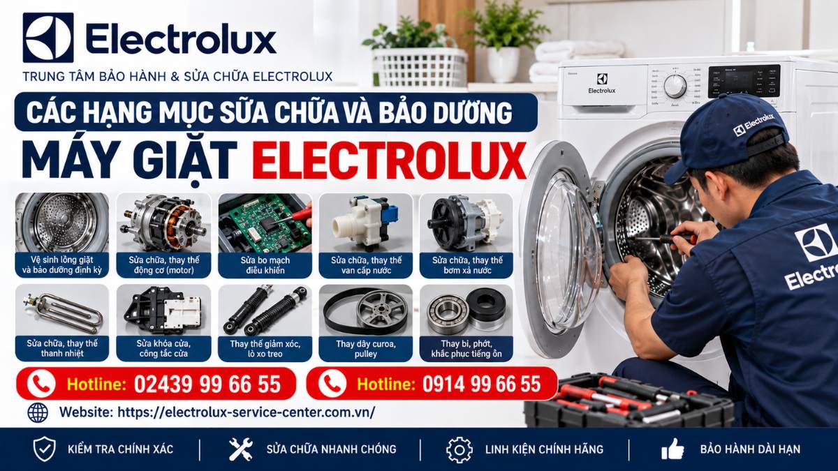 Các hạng mục sửa chữa và bảo dưỡng máy giặt Electrolux Website: https://electrolux-service-center.com.vn/