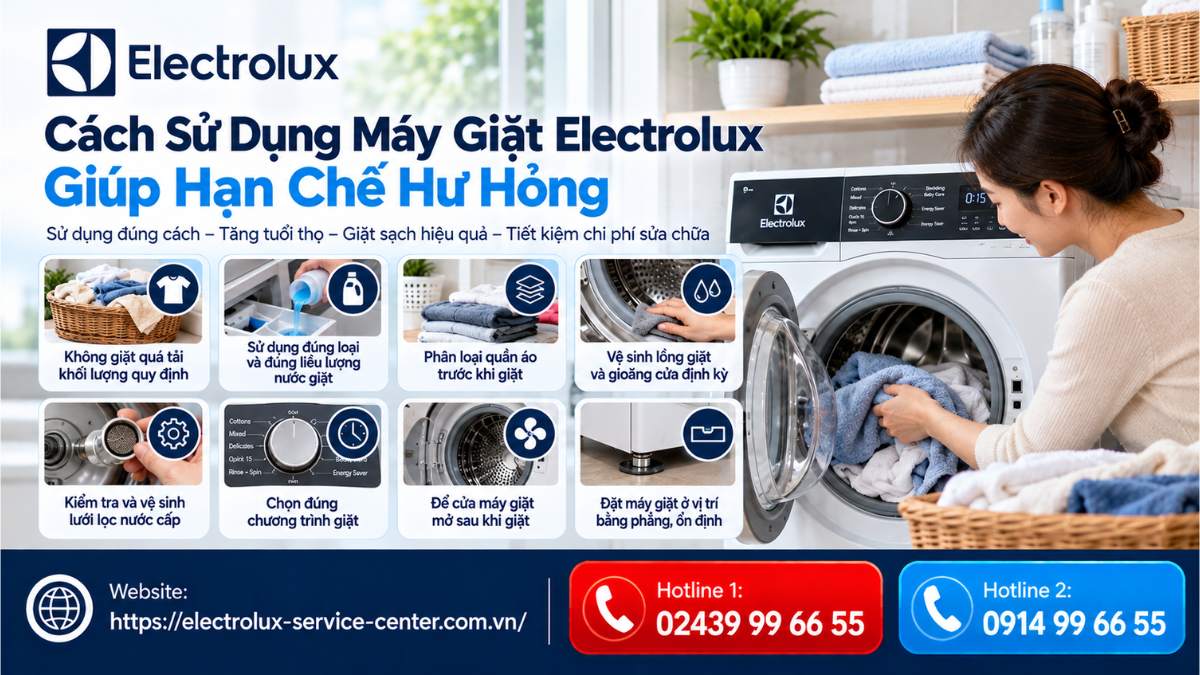 Cách sử dụng máy giặt Electrolux giúp hạn chế hư hỏng Website: https://electrolux-service-center.com.vn/