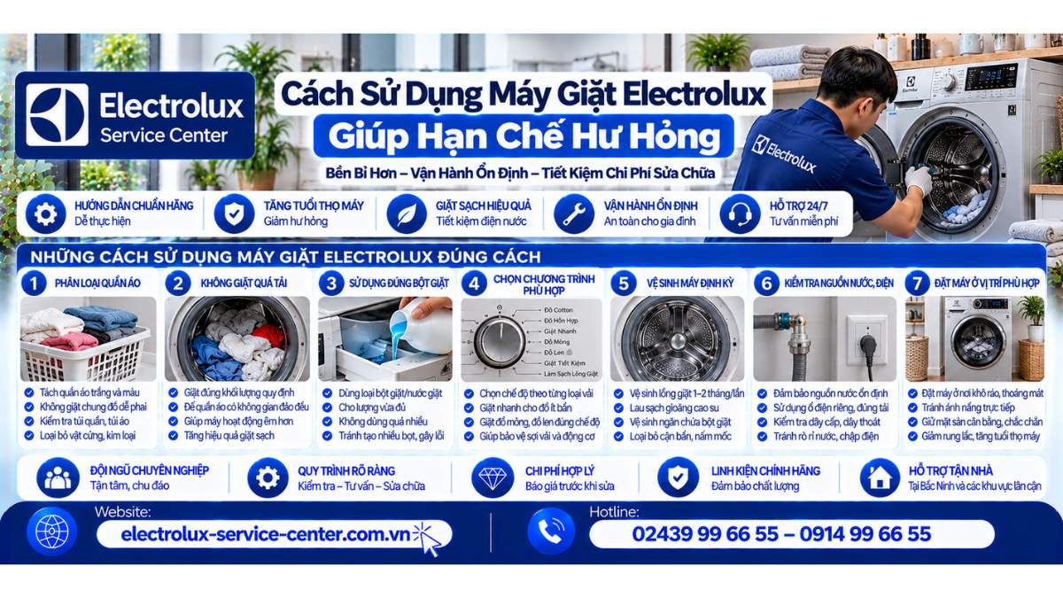 Cách sử dụng máy giặt Electrolux giúp hạn chế hư hỏng Website: https://electrolux-service-center.com.vn/