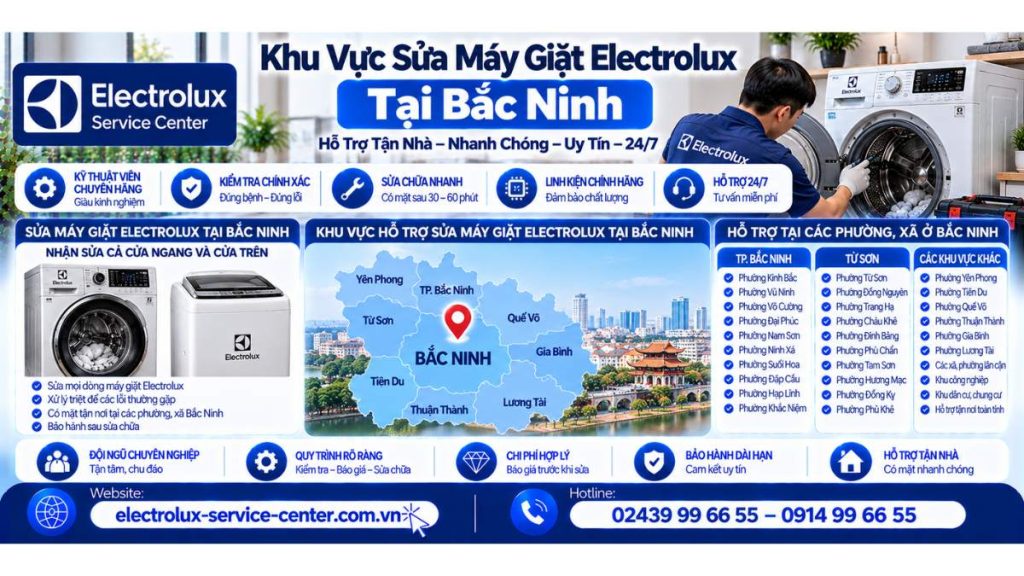Khu vực sửa máy giặt Electrolux tại Bắc Ninh Website: https://electrolux-service-center.com.vn/