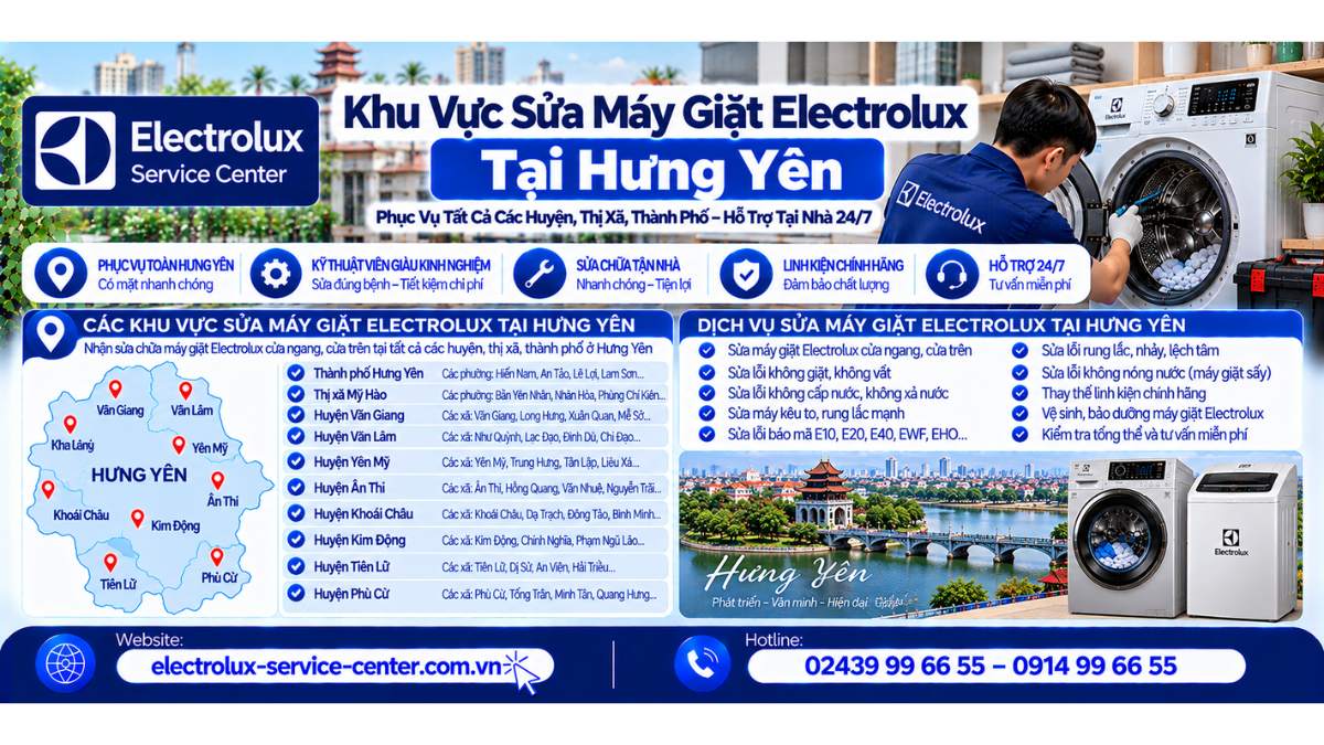 Khu vực sửa máy giặt Electrolux tại Hưng Yên Website: https://electrolux-service-center.com.vn/