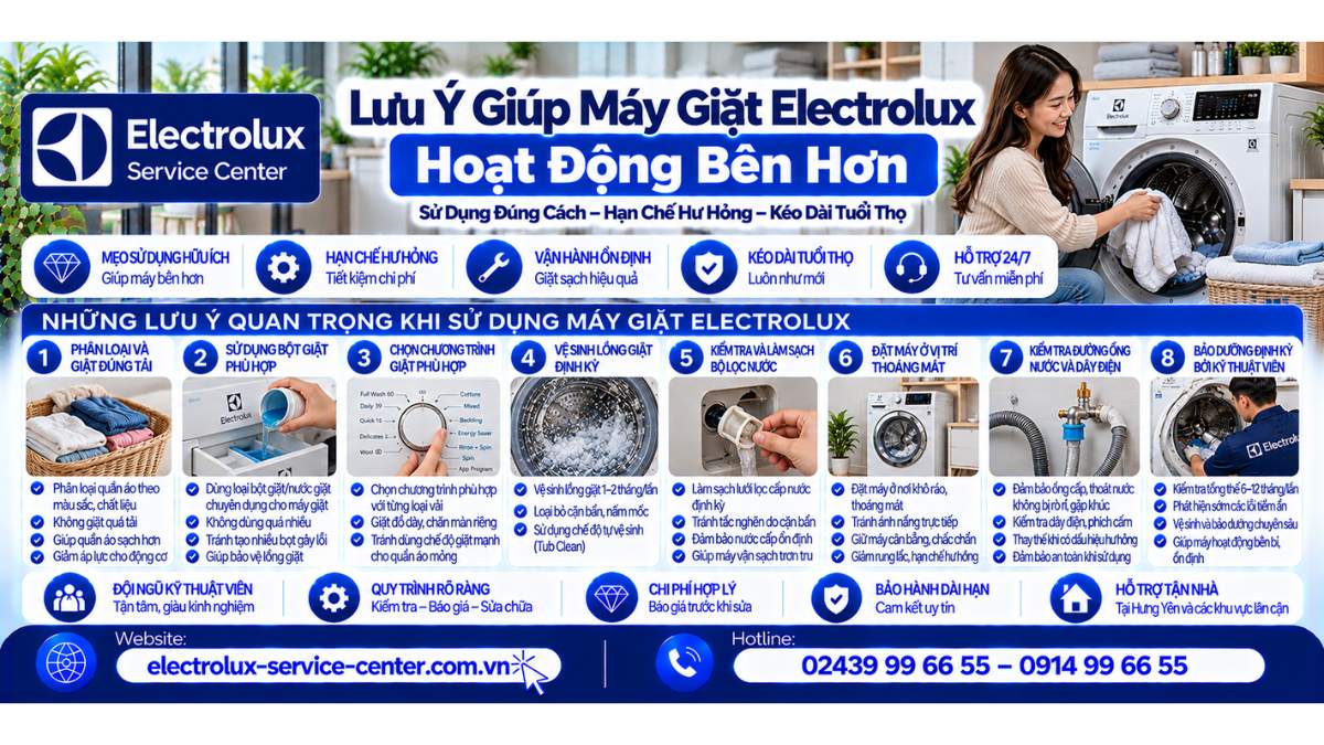 Lưu ý giúp máy giặt Electrolux hoạt động bền hơn Website: https://electrolux-service-center.com.vn/