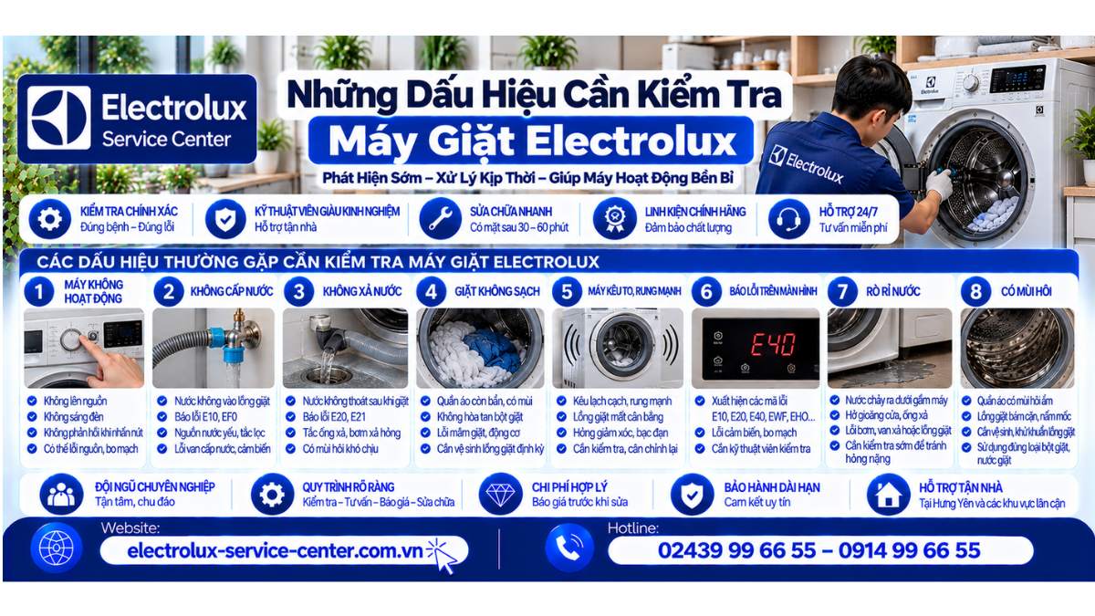 Những dấu hiệu cần kiểm tra máy giặt Electrolux Website: https://electrolux-service-center.com.vn/
