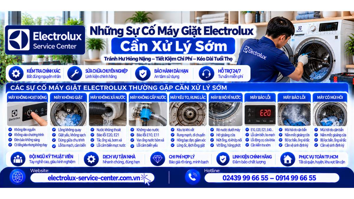 Những sự cố máy giặt Electrolux cần xử lý sớm Website: https://electrolux-service-center.com.vn/