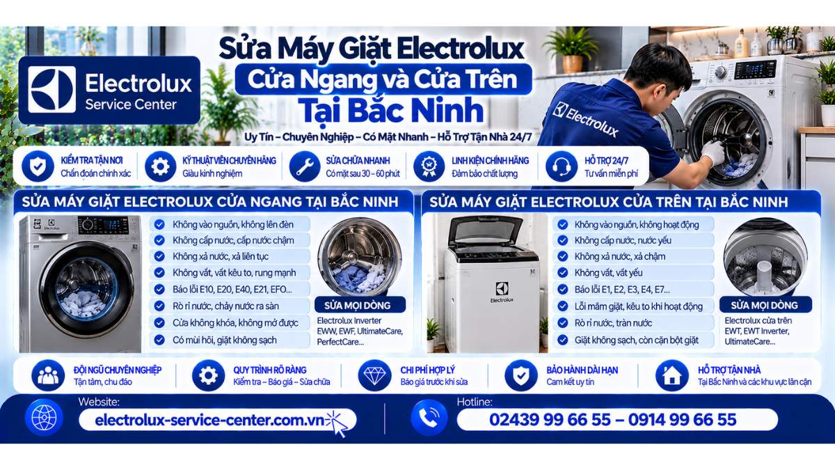 Sửa máy giặt Electrolux cửa ngang và cửa trên tại Bắc Ninh Website: https://electrolux-service-center.com.vn/