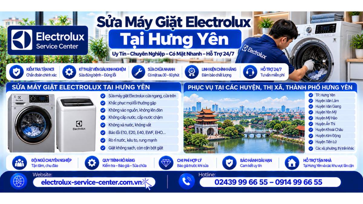 Sửa máy giặt Electrolux tại Hưng Yên Website: https://electrolux-service-center.com.vn/